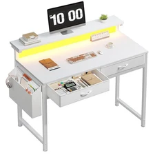 Computer Desk with 2 Drawers & LED Lights,31.5 Inch Home Office Desks with Si...