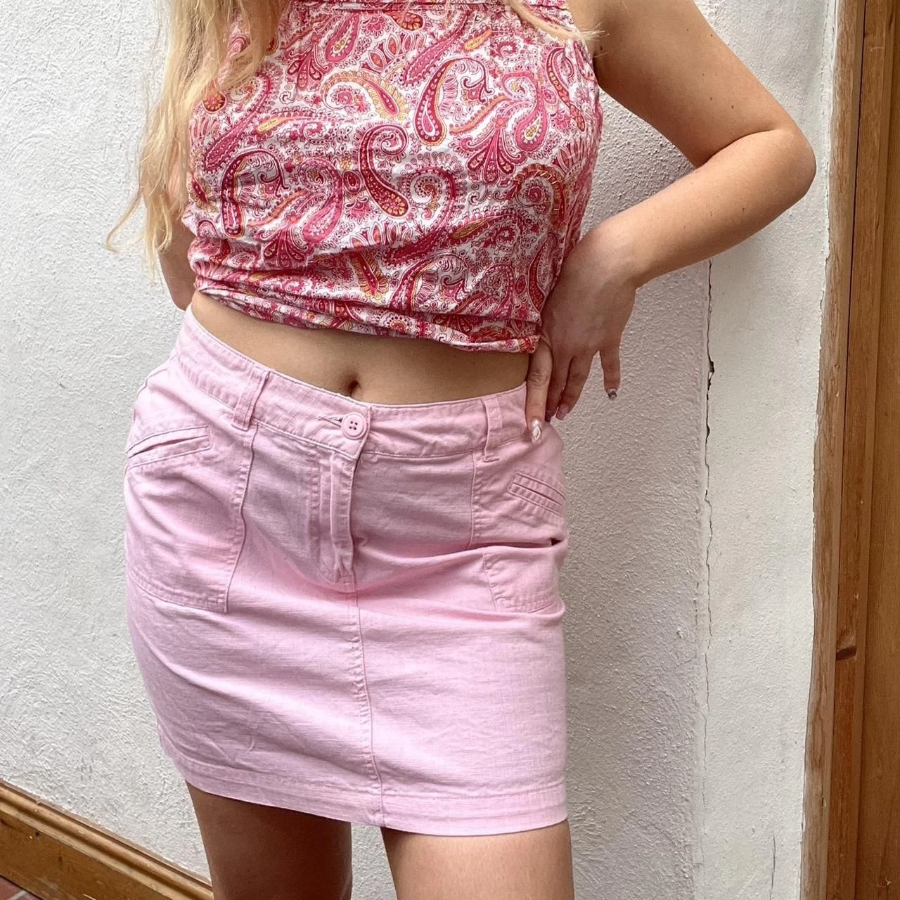 Pink Cotton Bohemian Funky Y2K Mini skirt Size 10-12