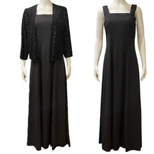 Stage Accent Performance Maxi Dress Gown Size 8 Empire Waist Black W/ Cardigan