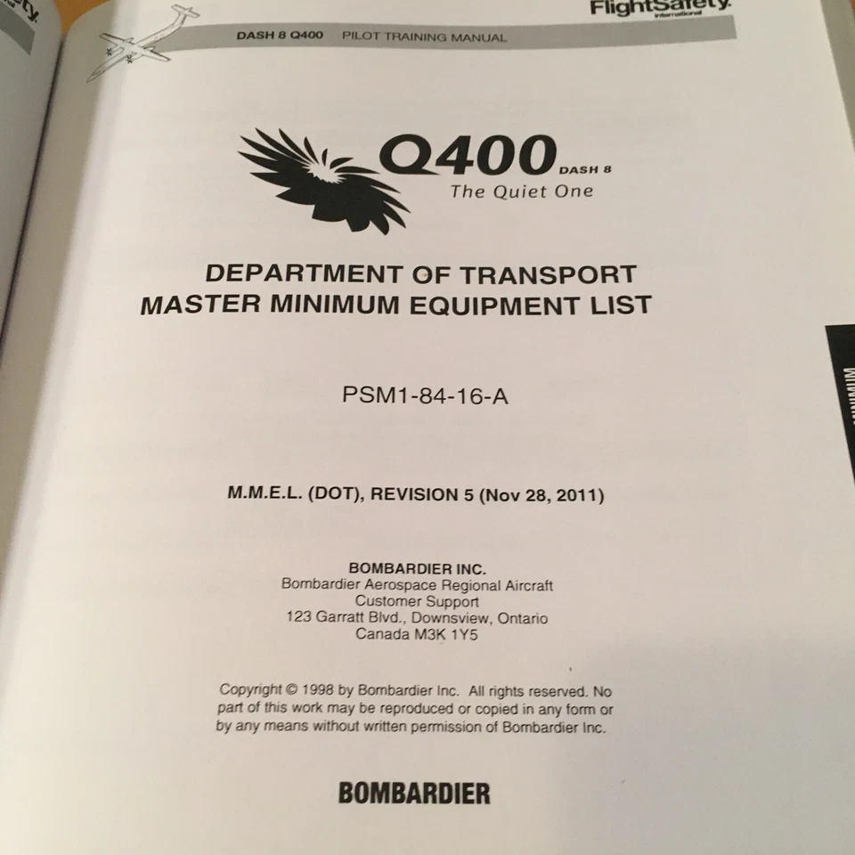 De Havilland Canada Dash 8, Q400 Pilot Training Manual, Vol. 1 Operational Info. - Imagem 4 de 4