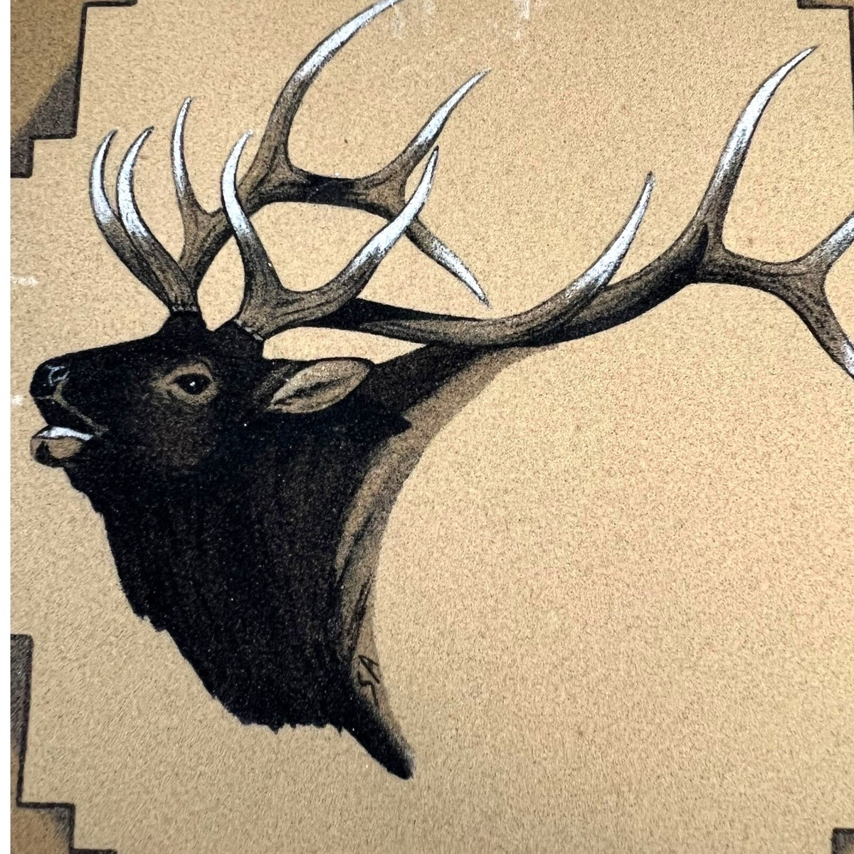 VTG Large Native American Painting Elk Bull Signed S Ashley 1992