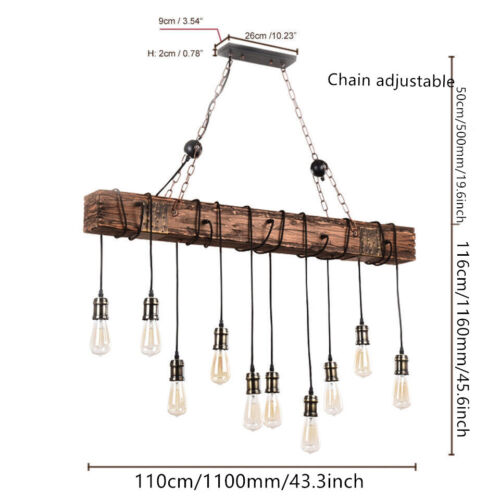 Farmhouse Lighting Vintage Wood Beam Industrial Chandelier Lighting Home Decor - Picture 2 of 9