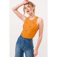 And The Why Bat Embroidered Ribbed Tank