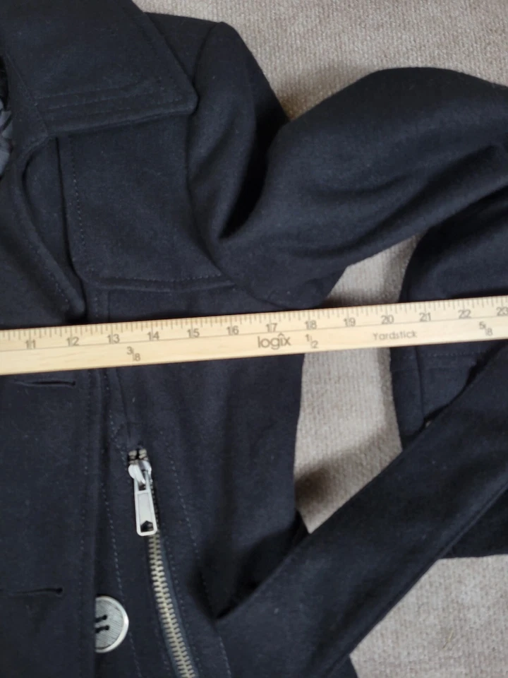 DAYTRIP THE BUCKLE PeaCoat Mujer Mediano Negro Mezcla de Lana Botones Cinturón Chaqueta  Foto 3 de 4