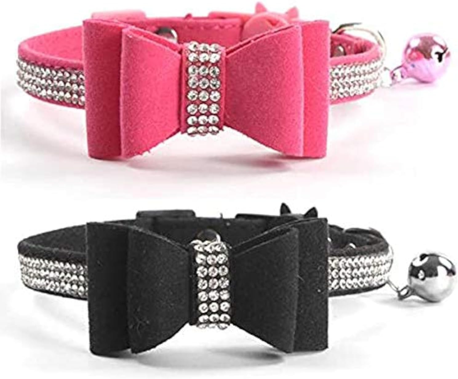 2 Pack Cat Collar Bling Diamond Breakaway with Cute Bow Tie and Bell for Kitty a