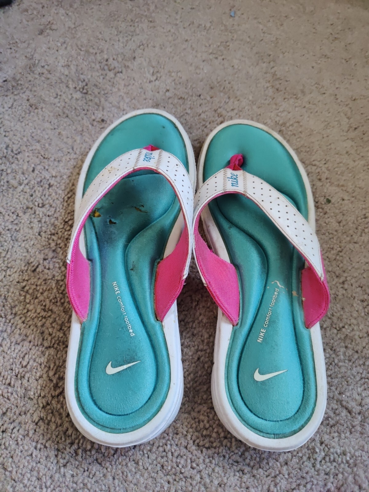 Nike Women Size 10 Cushioned Comfort Footbed teal white pink Flip Flops |  eBay