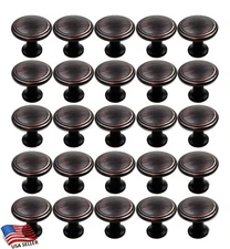 25 Pack Round Disk Knobs *Oil Rubbed Bronze* Kitchen Bath Cabinet Pull Handles