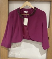 Minuet Petite Bright Pink 12 38 Purple Beaded Embellished Cropped Blazer Jacket
