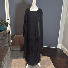 Women  s Black Chiffon 3 Piece Formal Pants Suit Ribbon Detail Size 14 NEW