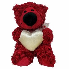 Valentines Red Teddy Bear Holding Heart White Bow Plush Stuffed Animal 6"