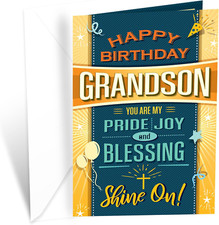 Greetings Religious Birthday Card for Grandson, Made in America, Eco-Friendly, T
