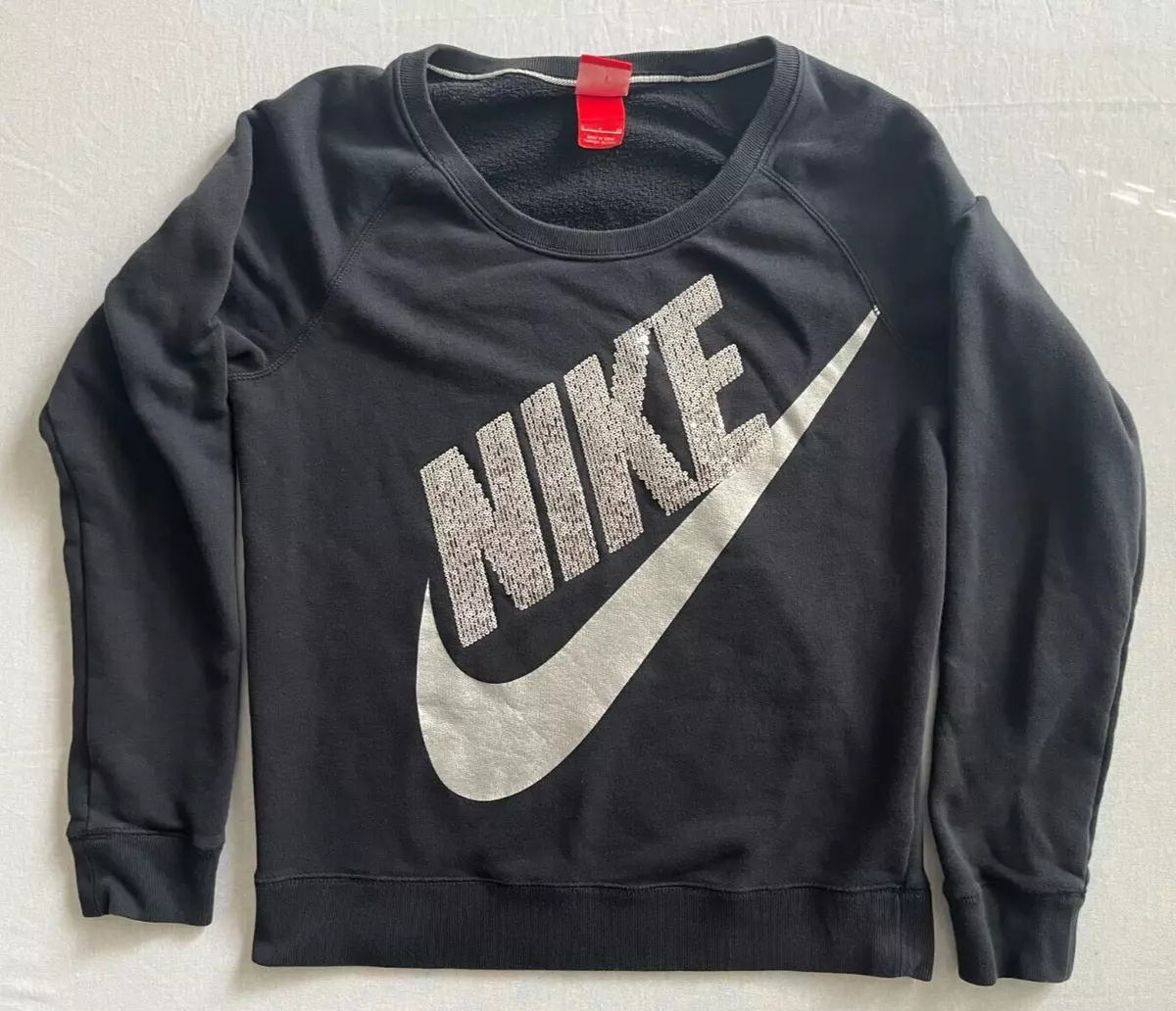 Nike Womens Sz Small Rally Sweatshirt Spellout Sequin GUC Black w