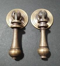 2 NICE ornate tear drop pendant brass handle pulls w. strong bolts 2-3/4"l. #H3
