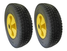 2X - 12" Flat Free Tire Set Two Solid Rubber 5/8 Axle For Cart Wagon Wheelbarrow