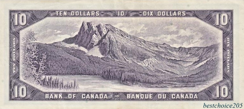 10 dollari 1954 dal Canada, sig. Beattie & Rasminsky # con T 3594288 - XF - Foto 7 di 7