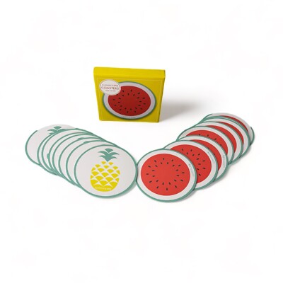 Summertime Pineapple Watermelon Drink Coasters 16 Ct  Tiki Double Sided 4  Round