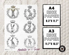 Black & White Rabbits | Rice Paper | ITD Collection | A4 Decoupage Paper