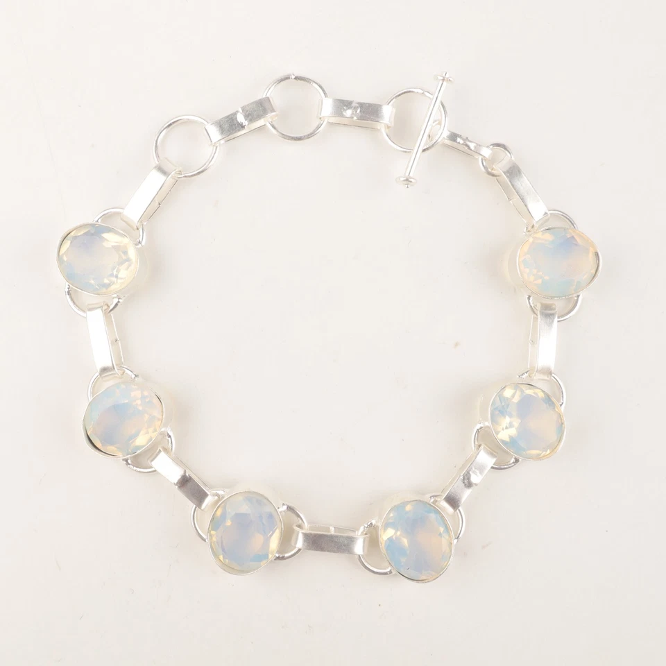 Adjustable Bracelet Milky Opal Gemstone 925 Sterling Silver Handmade bracelet - Image 2 of 4