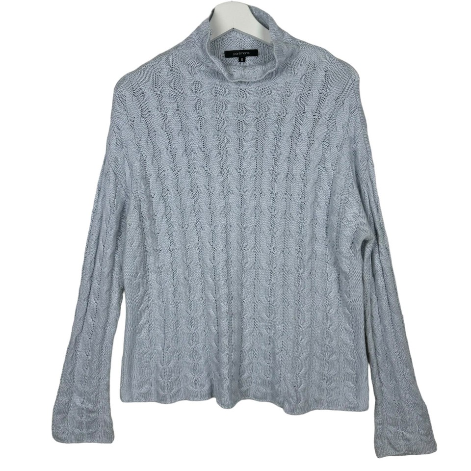 PORTMANS 🌸 Sz S (10) Light Blue Womens Cable Knit Wool Cashmere Blend Jumper