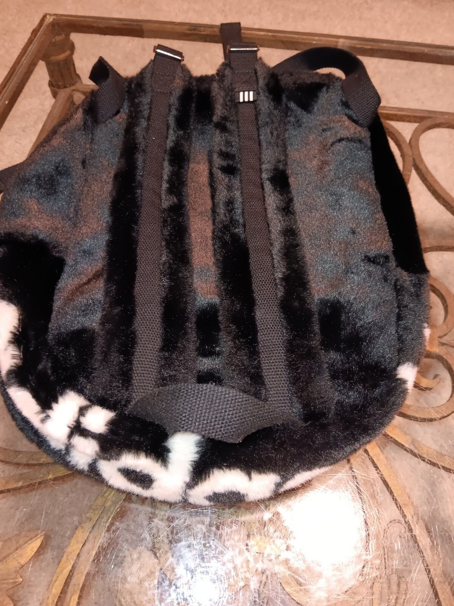 Adidas Faux Fur Backpack Two Pouches Black With White Letters | eBay