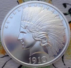 1 oz.  1910 INDIAN HEAD GOLD EAGLE coin tribute silver BU round .999 fine silver