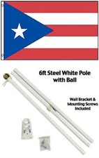 2x3 2'x3' Puerto Rico Flag White Pole Kit Gold Ball Top