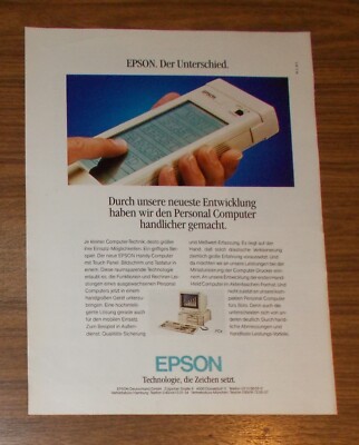 Rare Advertising EPSON MOBILE COMPUTER w/ Touch Panel PCe Personal Computer 1988