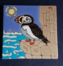 PUFFIN Ceramic Tile Elany & Jiri Prusa California Vintage Stamped 6" Square