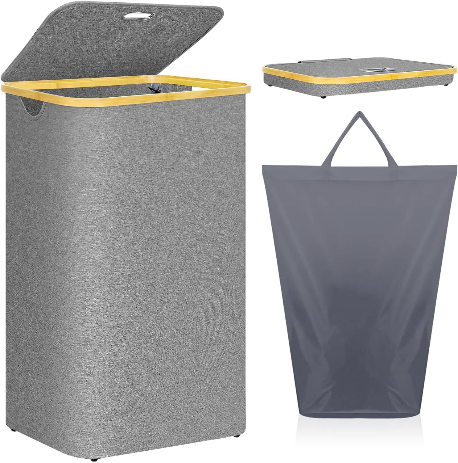 Laundry Hamper with Wheels, 100L Large Laundry Basket with Lid, Rolling Laund...-image
