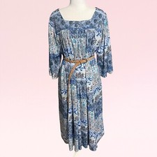 vintage 80s blue paisley floral boho flowy cottagecore maxi tent dress muumuu OS