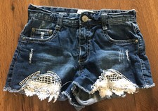 Rue 21 Womens Blue Denim Short Jean Shorts Size 0 Distressed Cut Off Crochet