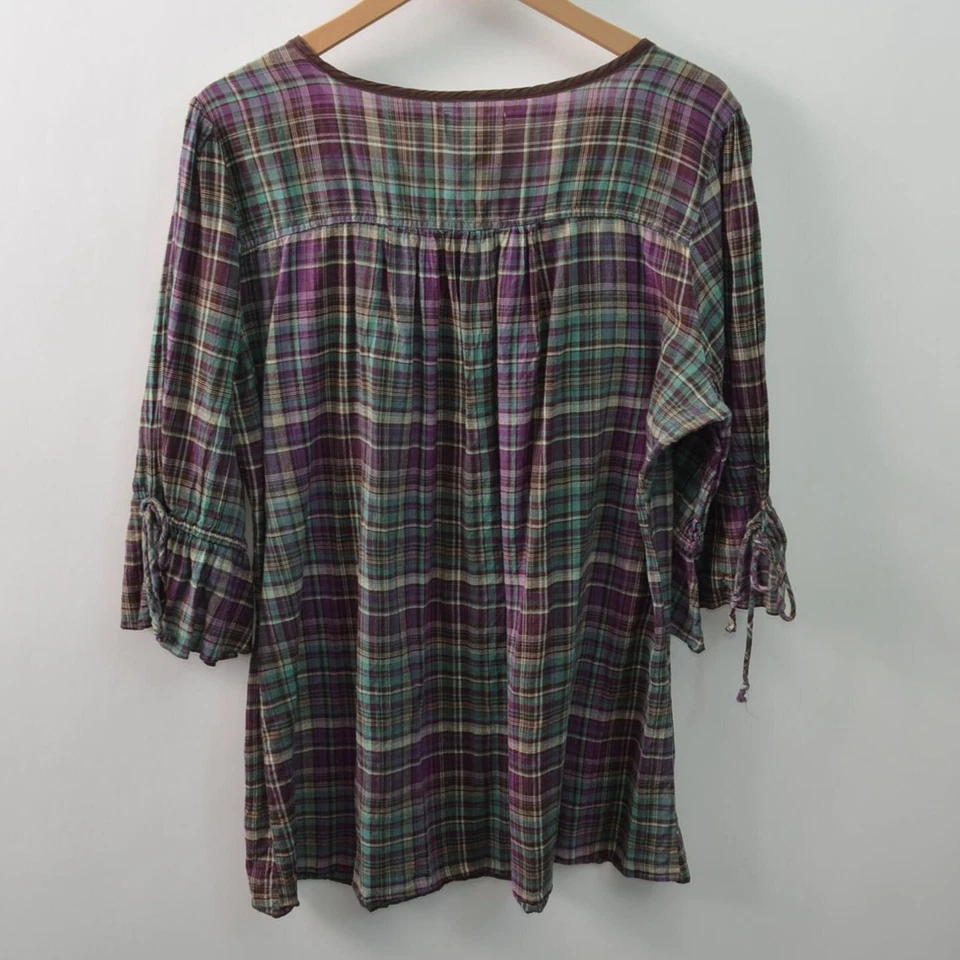 Maurices Blouse Womens 2X Cotton Lace Trim Purple Brown Flare Sleeves - Image 4 of 4
