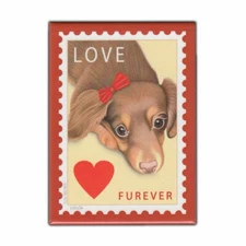 Retro Pets Magnet, Postage Stamp Dog Series, Dachshund (Doxie), 2.5" x 3.5"