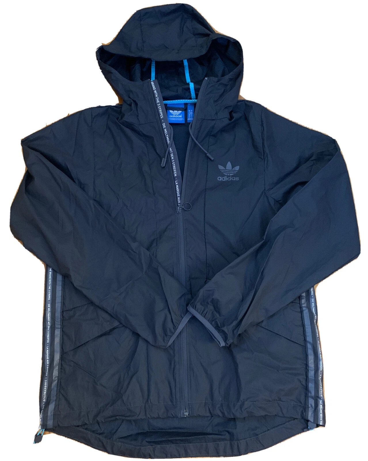 Adidas Mens Jacket Lightweight Windbreaker Zip Hood Packable Gray Medium