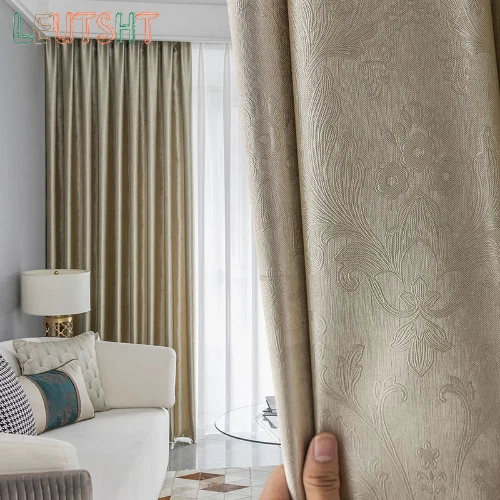 Ligero Lujo Insonorizado Color Sólido Repujado Cortina Habitación Balcón Blackout Foto 3 de 4