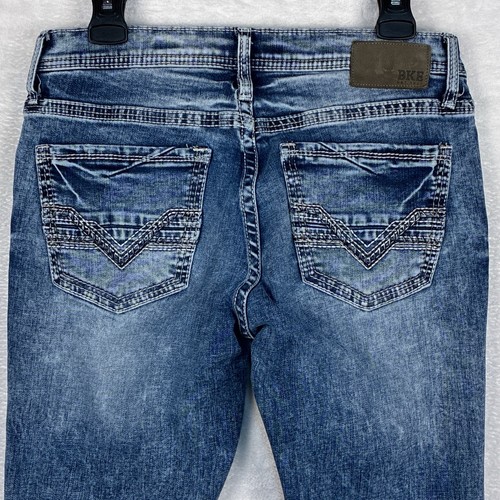 BKE Mason Jeans Mens 30X34 Whiskered Faded Distressed Denim Thick Stitch Western - Picture 3 of 11