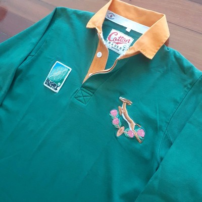 VINTAGE 80s Maillot Porté N°18 Société Générale Coton Jaune Bleu Polo