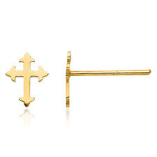14K Solid Yellow Gold Cross Dangle Stud Earrings