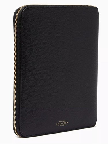 Smythson Panama Crossgrain Leather A5 Zip Writing Portfolio Black 9.5 x 7.5