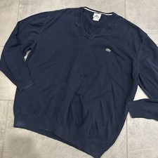 LACOSTE Men  s V-Neck Sweater Navy Blue 100 Cotton Pullover Logo Knit XXXL/8