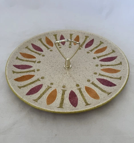 Vintage Red Wing Pepe Tidbit Tray MCM Serving Snacks Speckled Silver Handle