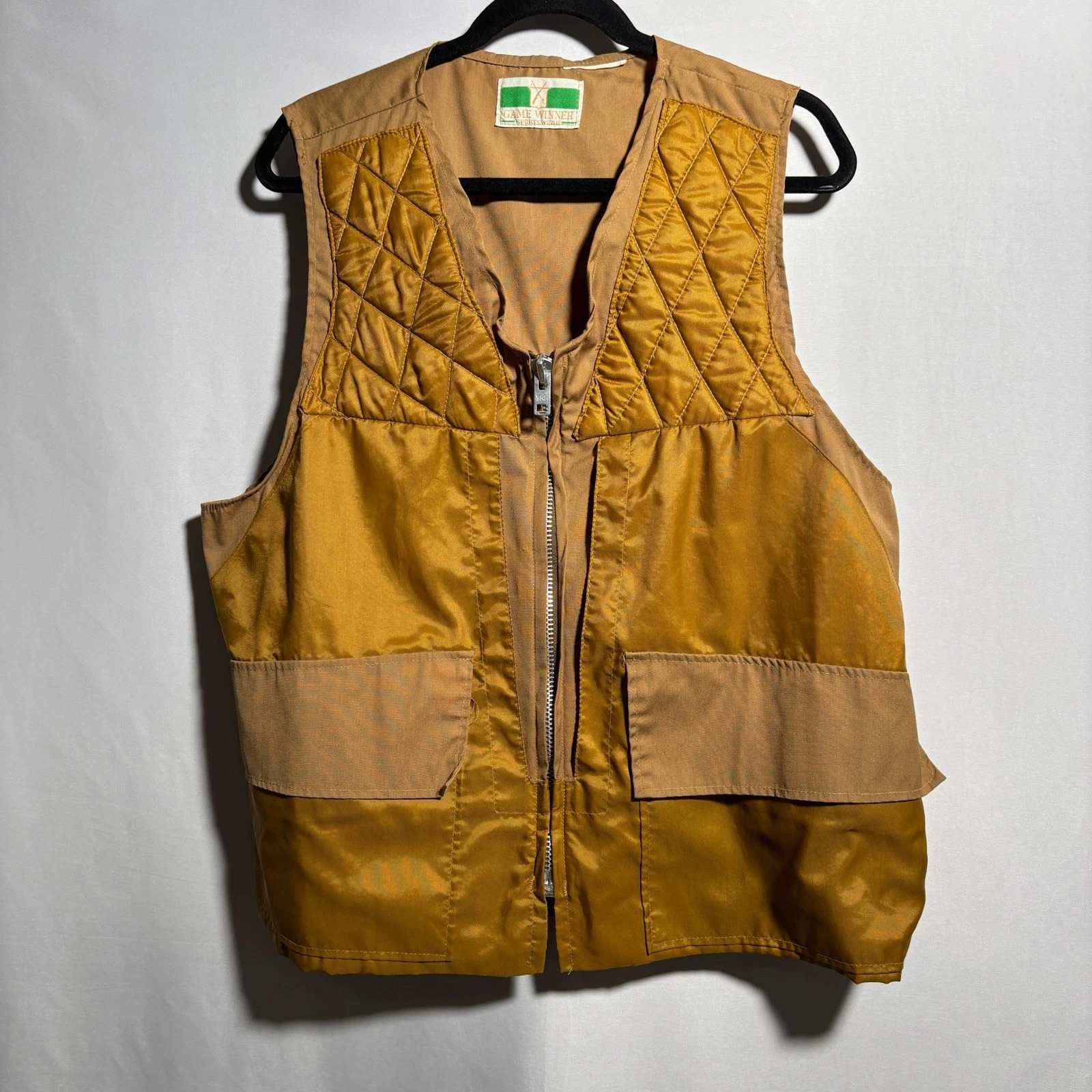 Game Winner Sportswear Mens Quilted Vest Hunting Fishing Outdoor Tan Brown XL