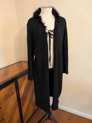 Vintage Whimsigoth Feather Duster XL Cardigan Knit Tie Front Gothic 90s Witchy