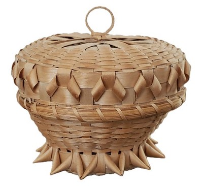 Vintage NATIVE AMERICAN Splint Ash N.E. MicMac Basket w/ Curl Design Lid EXC #1