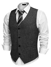 Men's Casual Business Vests Lightweight Waistcoat Slim Fit Suit X-Large Black