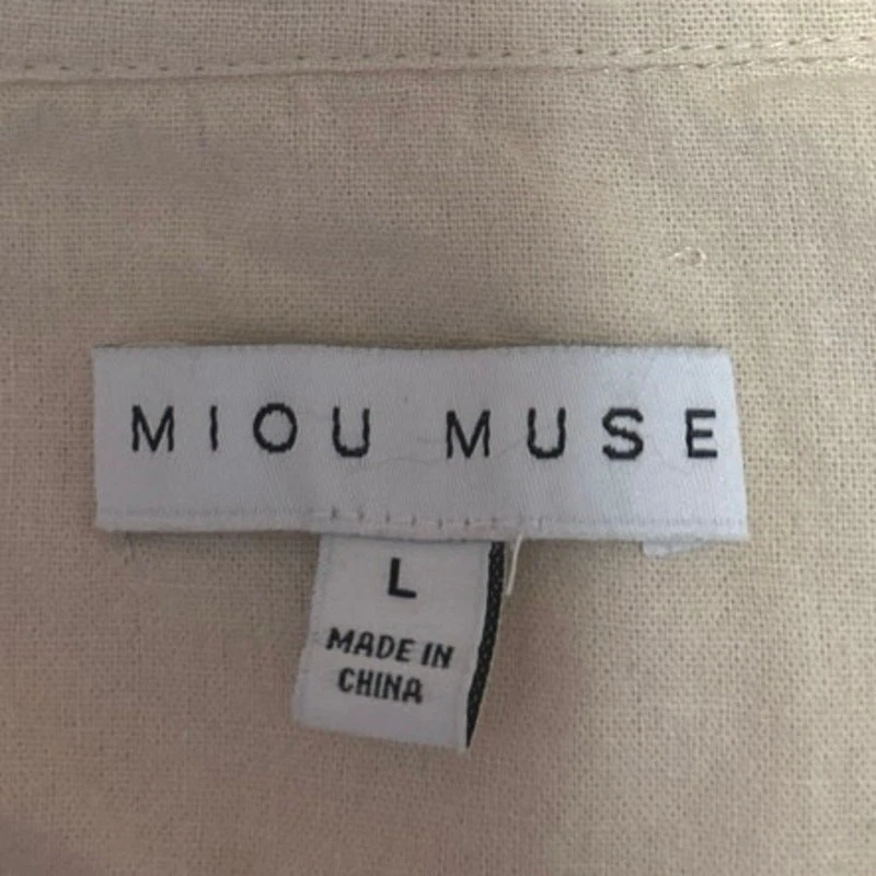 Miou Muse Yellow Collared Short Sleeve Cropped Button Down Shirt Top Size L - Image 3 of 4