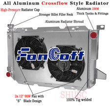 4Row Aluminum Radiator Shroud Fan For 1983-1997 Ford Bronco F150 F250 F350