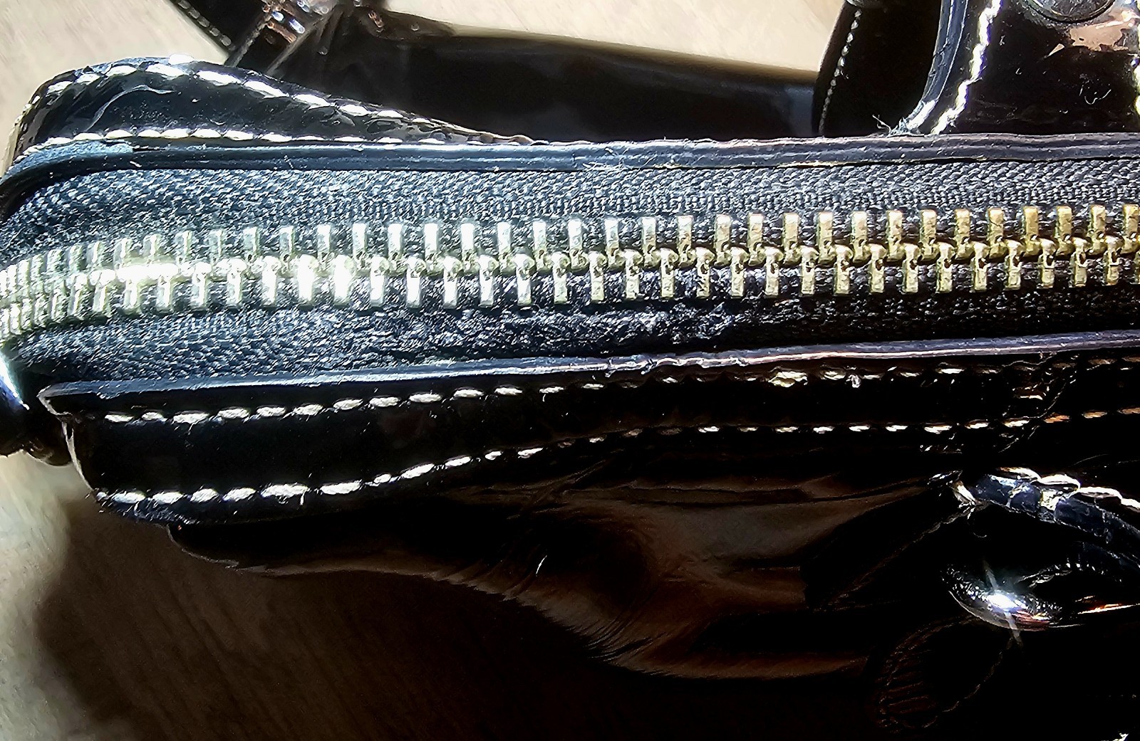 Coach Large Black Patent Leather Satchel with Silver Ocelot Lining