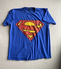 Vintage Superman T Shirt M Logo Blue 100% Cotton Single Stitch USA Made 90s VTG