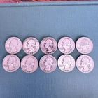 Silver Washington Quarters, Lot of 10, 1949-1953, 90% Silver, Circulated